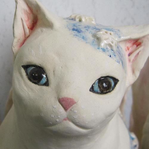雪花の猫 招き猫 1点物 陶器 縁起物 猫 置物 C31 招き猫 すず音