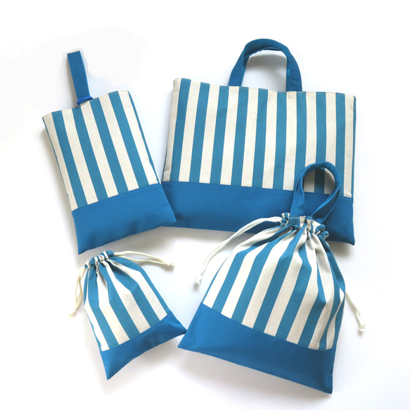 入園入学準備グッズ♡3点セット♡グレーストライプ✖️くすみブルー
