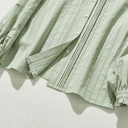 優雅襯衫，拓展穿搭範圍 棉麻提花長袖襯衫 淺綠色 24A05-3 第5張的照片