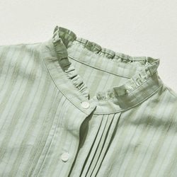 優雅襯衫，拓展穿搭範圍 棉麻提花長袖襯衫 淺綠色 24A05-3 第2張的照片