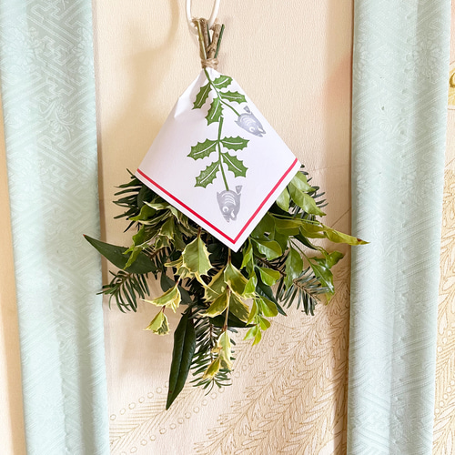 生花】節分飾り スワッグ 自然素材 ナチュラルスワッグ No.089 しめ縄