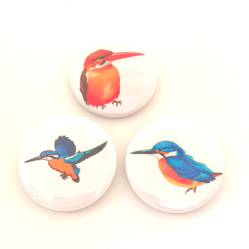 半額 50％OFFの通販 3個 缶バッジ アカショウビン カワセミ セット 川蝉 翡翠 野鳥 キッズコスチュームアクセサリー