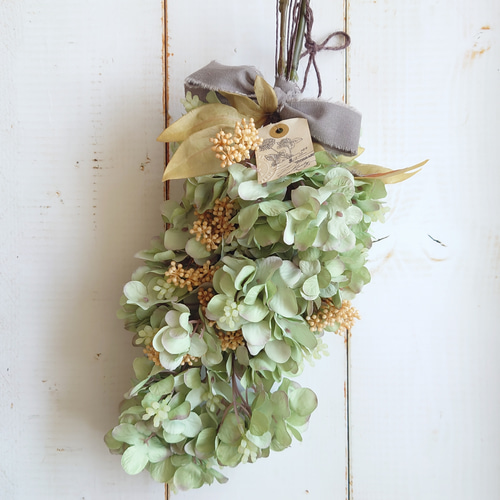 大人のグリーンスワッグ あじさい アンティークグリーン アート