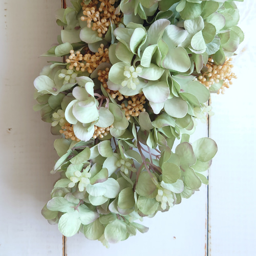 大人のグリーンスワッグ あじさい アンティークグリーン アート