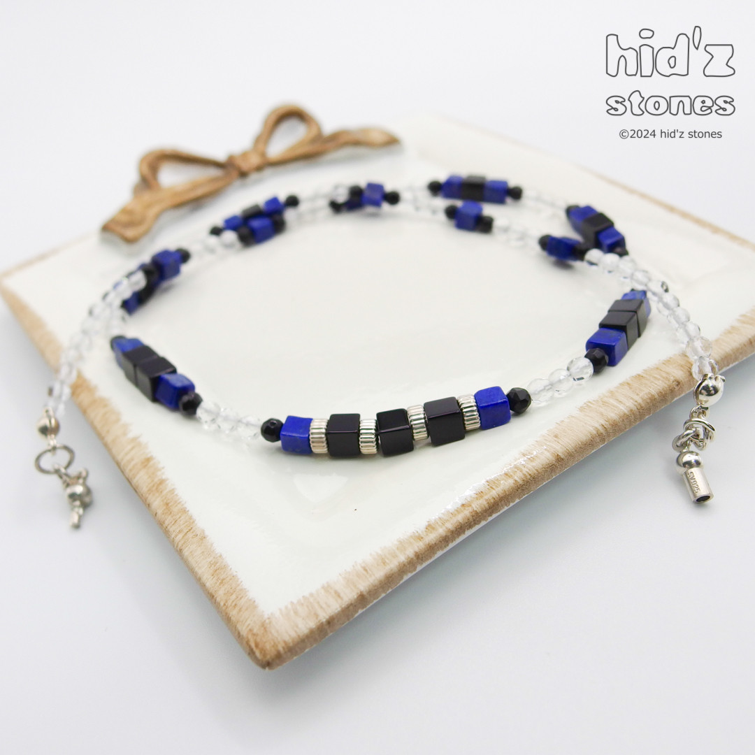 ◆一点もの天然石ネックレス:BySm-002【バヨネットクラスプ】・ラピスラズリ・オニキス・SV925