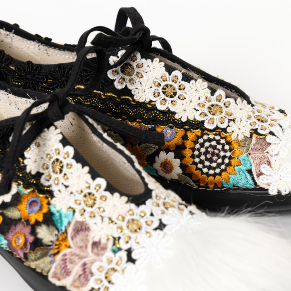 月光 / 尺寸 23.0 公分 Shoemaker&#39;s Remake 運動鞋 印度刺繡絲帶芭蕾舞鞋 第6張的照片