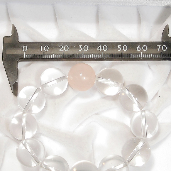 14mm本水晶とローズクォーツのブレスレット（天然石、大粒、紅水晶） 6枚目の画像
