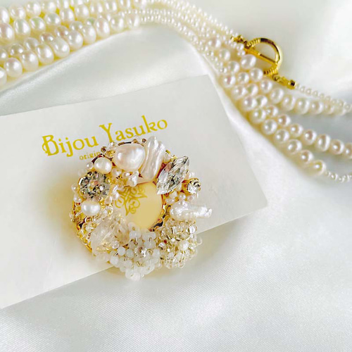 セレモニー ブローチ 淡水パール リース ブローチ サークル 花