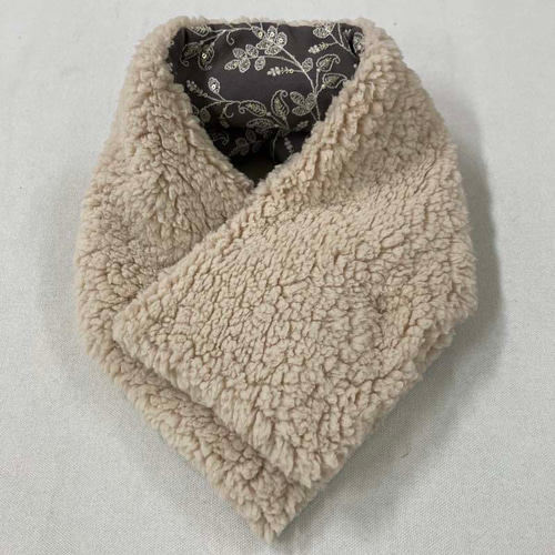ミニマフラー インド刺繍レースxファー 飾りピン付き マフラー 