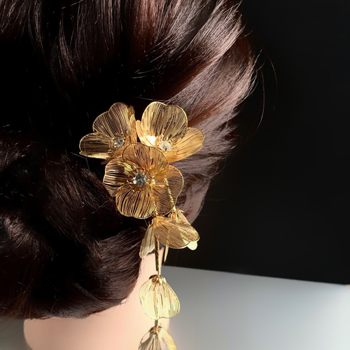 ゴールドフラワージュエリーセット ドレミーファッションアクセ ゴールドフラワーコーム ヘアアクセサリー かんざし かんざし ciel