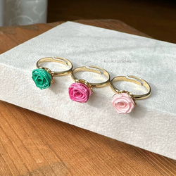 1輪のバラのリング〈グリーン、ビビットピンク、ペールピンク〉指輪 1枚目の画像