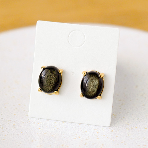 ゴールデンオブシディアンのカボションピアス（10×8mm