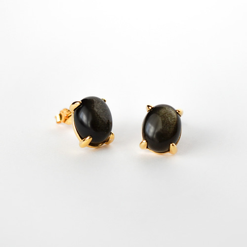 ✅️kaya,✅️１４kgf①オプシディアンピアス ゴールデンオブシディアンのカボションピアス（10×8mm
