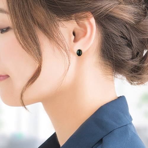 ゴールデンオブシディアンのカボションピアス（10×8mm