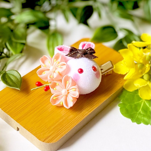 つまみ細工髪飾り ヘアクリップ 滑り止め うさぎさん