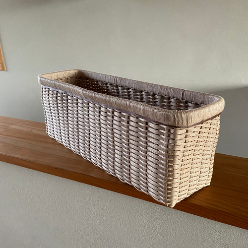 受注制作】シンプルな横長かご2(スリムサイズ) ꕤ (クラフト・ブラック