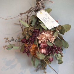 ポポラスベリーとブラウンコットンのナチュラルアンティークスワッグ 4枚目の画像