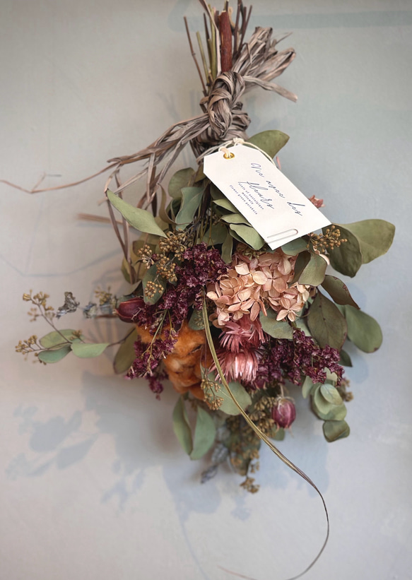 ポポラスベリーとブラウンコットンのナチュラルアンティークスワッグ 4枚目の画像