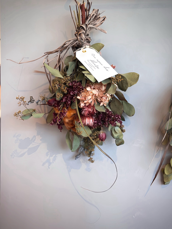 ポポラスベリーとブラウンコットンのナチュラルアンティークスワッグ 1枚目の画像