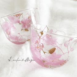 在庫一掃・売り尽くしSALE ⌇ 麦茶グラスセット　ポーセラーツ　胡蝶蘭　コースター付き 3枚目の画像