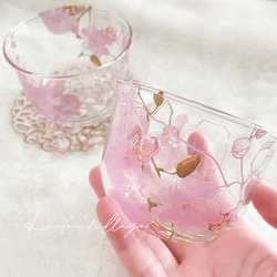 在庫一掃・売り尽くしSALE ⌇ 麦茶グラスセット　ポーセラーツ　胡蝶蘭　コースター付き 2枚目の画像
