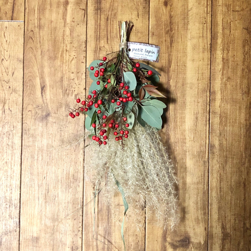 特価】ナンテン ユーカリ ススキ スワッグ 37cm ＊ ドライフラワー