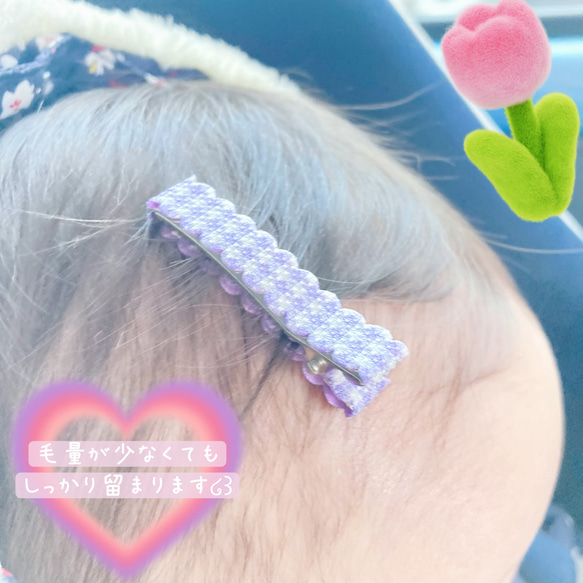 ♥ダスティブルーのお花ꕤ2連ホワイトデイジー【ベビー キッズ 赤ちゃん ヘアクリップ ヘアアクセサリー 】 3枚目の画像