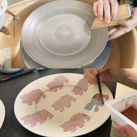 【再販予定】熊だらけの大皿(ブラウン) リム皿 / プレート 12枚目の画像