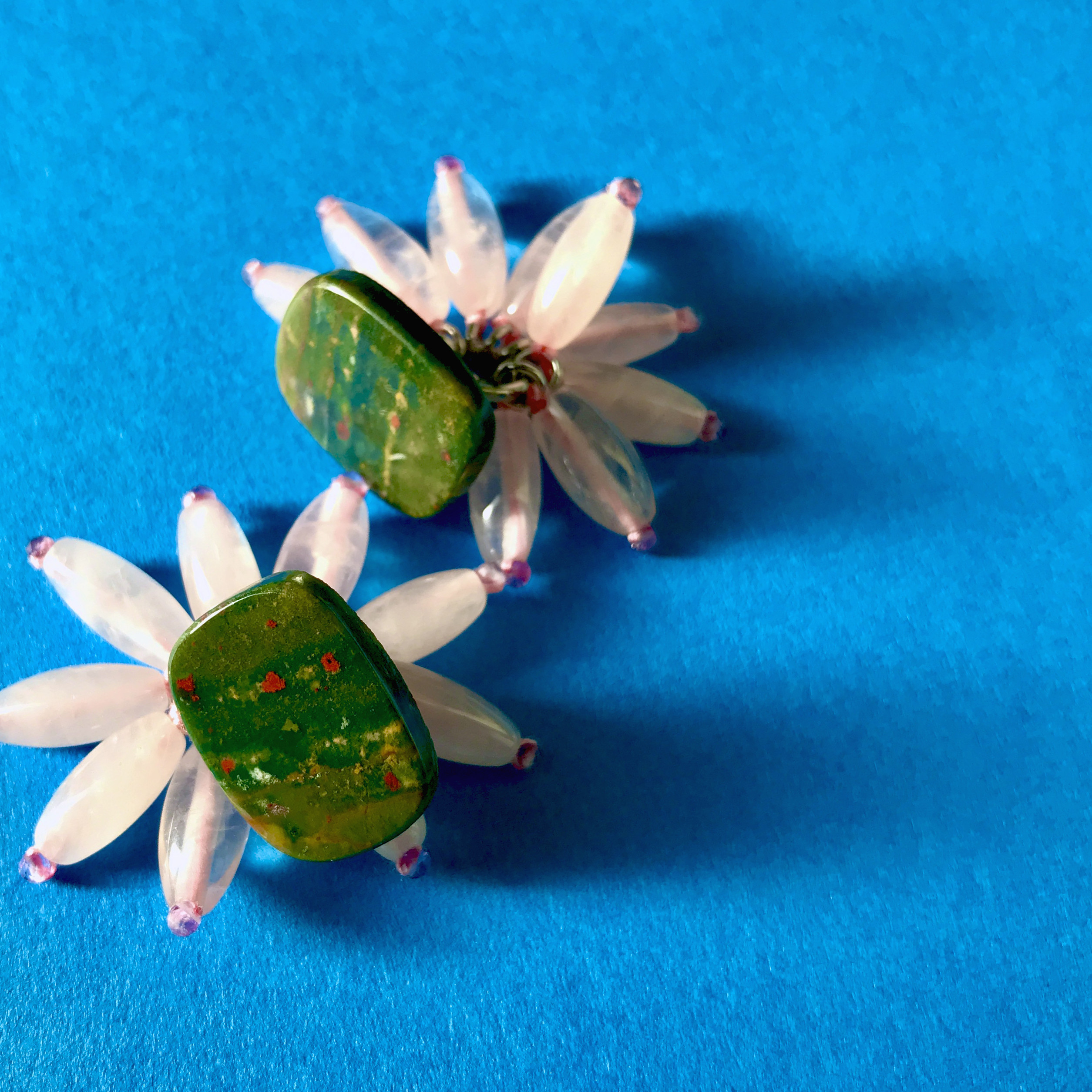 【一点物】ジャスパー＋ローズクォーツ　2wayピアス