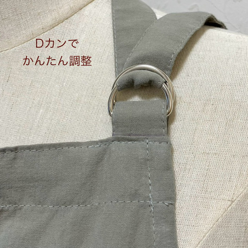首掛けエプロン☆コットンリネン（くさ色）ワッシャー加工で自然