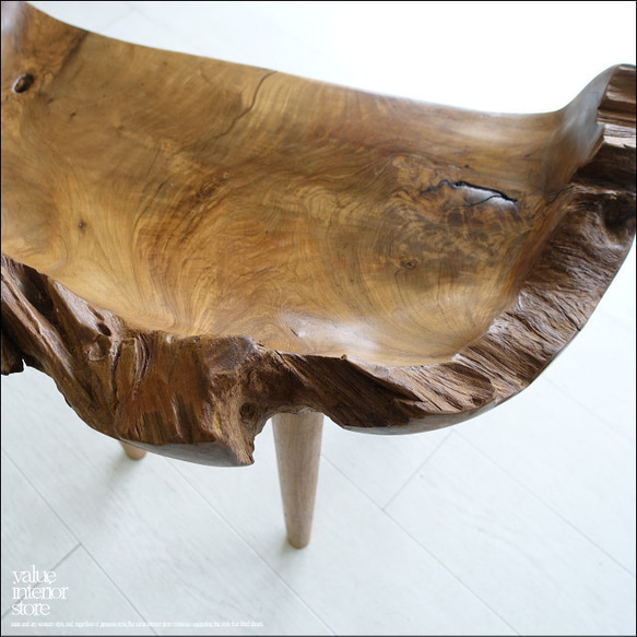 チーク無垢材 プリミティブチェアNN01 イス 椅子 ベンチ 木製チェアー 天然木 手作り ナチュラル 素朴 銘木家具 5枚目の画像