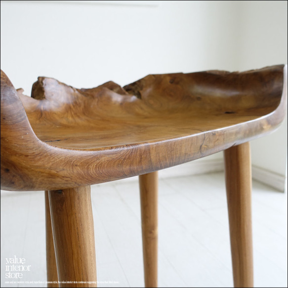 チーク無垢材 プリミティブチェアNN01 イス 椅子 ベンチ 木製チェアー 天然木 手作り ナチュラル 素朴 銘木家具 3枚目の画像