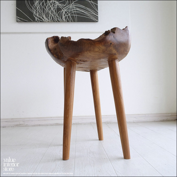 チーク無垢材 プリミティブチェアNN01 イス 椅子 ベンチ 木製チェアー 天然木 手作り ナチュラル 素朴 銘木家具 4枚目の画像