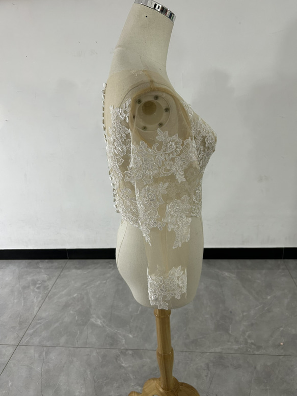 美容產品！婚紗波萊羅式優雅花朵蕾絲長袖上衣/新娘 第4張的照片