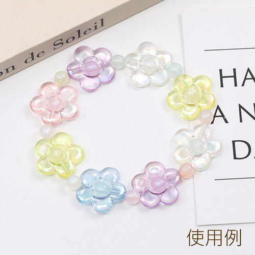 A4932 60個 アクリルビーズ オーロラ加工 フラワービーズ ミックス
