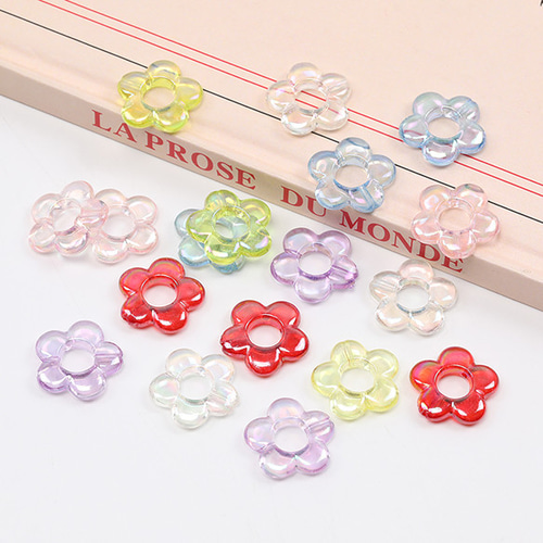 A4932 60個 アクリルビーズ オーロラ加工 フラワービーズ ミックス