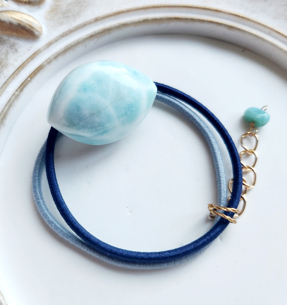 ゴム交換可能】大きめ ラリマー の ヘアゴム⑤✩.*˚天然石×ヘアゴム  