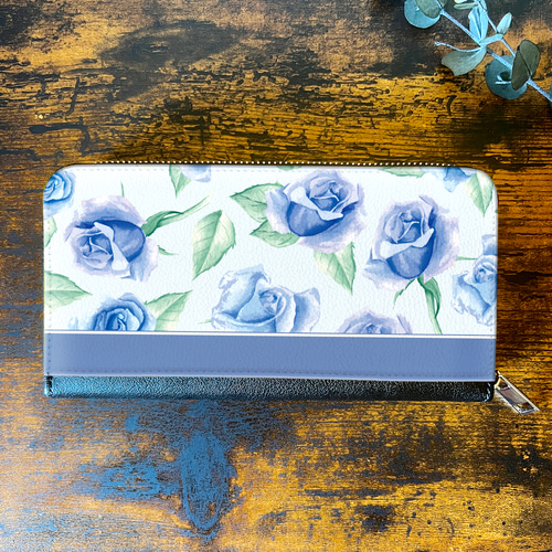 ★シンクビー! ＊超美品！ブルーローズブルー折り長財布 フラワーモチーフ ☆シンクビー! ＊超美品！ブルーローズブルー折り長財布 フラワー