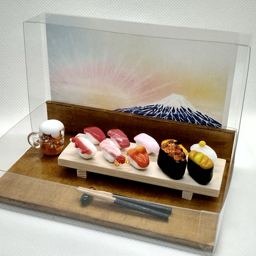 ミニチュアフード とんぼ玉 お寿司10貫盛り とんぼ玉 ハンドメイド助六 