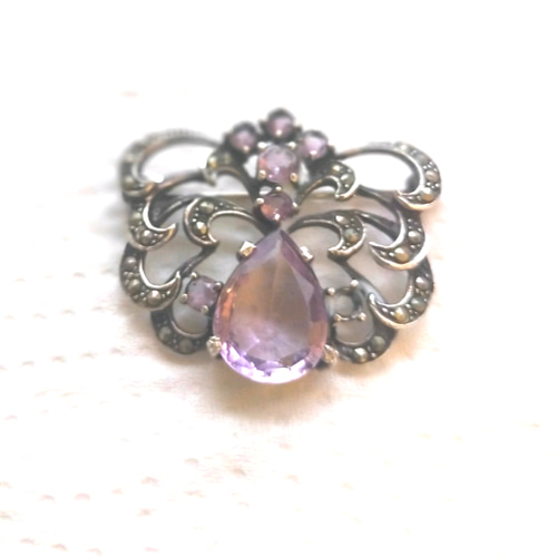 ラビィ！さま専用 英アンティーク アメジスト ×ローズカットダイヤ 花