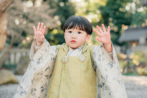 北欧ボタニカル着物&リバーシブル被布set 七五三 3歳 男の子 女の子 753 子供 キッズ 子供 浴衣 4枚目の画像