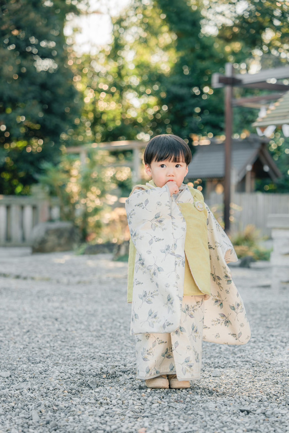 北欧ボタニカル着物&リバーシブル被布set 七五三 3歳 男の子 女の子 753 子供 キッズ 子供 浴衣 3枚目の画像