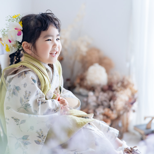 北欧ボタニカル着物&リバーシブル被布set 七五三 3歳 男の子 女の子