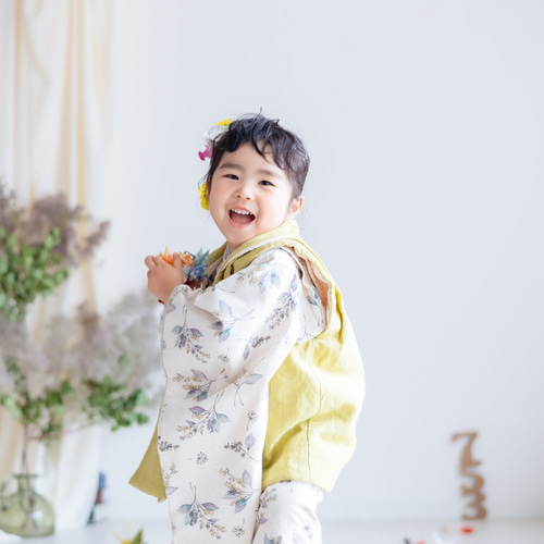 北欧ボタニカル着物&リバーシブル被布set 七五三 3歳 男の子 女の子