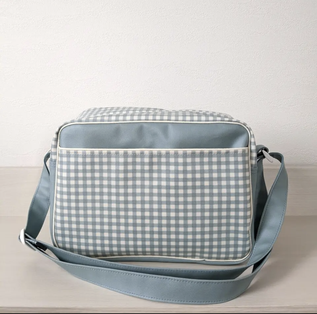通園バッグ　ギンガムチェック　くすみブルー