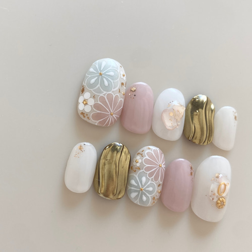 ふんわり淡色×和花ネイル♡ 成人式ネイルチップ/成人式/成人の日/和装