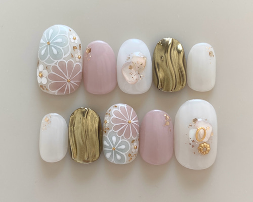 優しいお花のネイルチップ 成人式ネイルチップ 和装 七五三 お詣り 和柄ネイル cb91d93e32b22d015ac1e732df6e6b