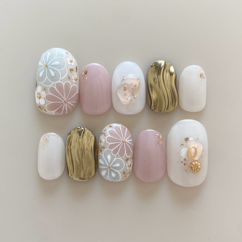 【No.015】ネイルチップ♡成人式・和柄・前撮り・お花【ロング料金込】 de65035c073f84056514135b77ba09