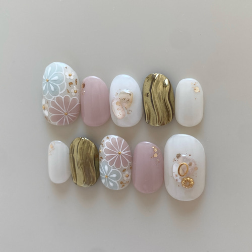 ふんわり淡色×和花ネイル♡ 成人式ネイルチップ/成人式/成人の日/和装