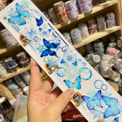 海外PETテープ 切り売り 雪の中の蝶 青い蝶 海外マステ コラージュ 貝殻光マスキングテープ 装飾系シール ステッカー 6枚目の画像